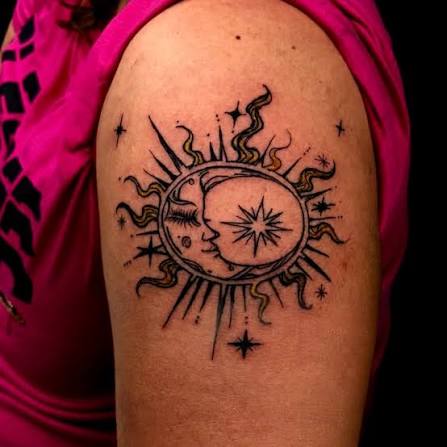 Celestial sun and moon tattoo by Supremacy Ink