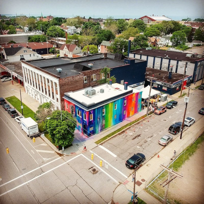 RISK’s rainbow-colored Beautifully Destroyed exterior at Graffiti HeArt in Cleveland